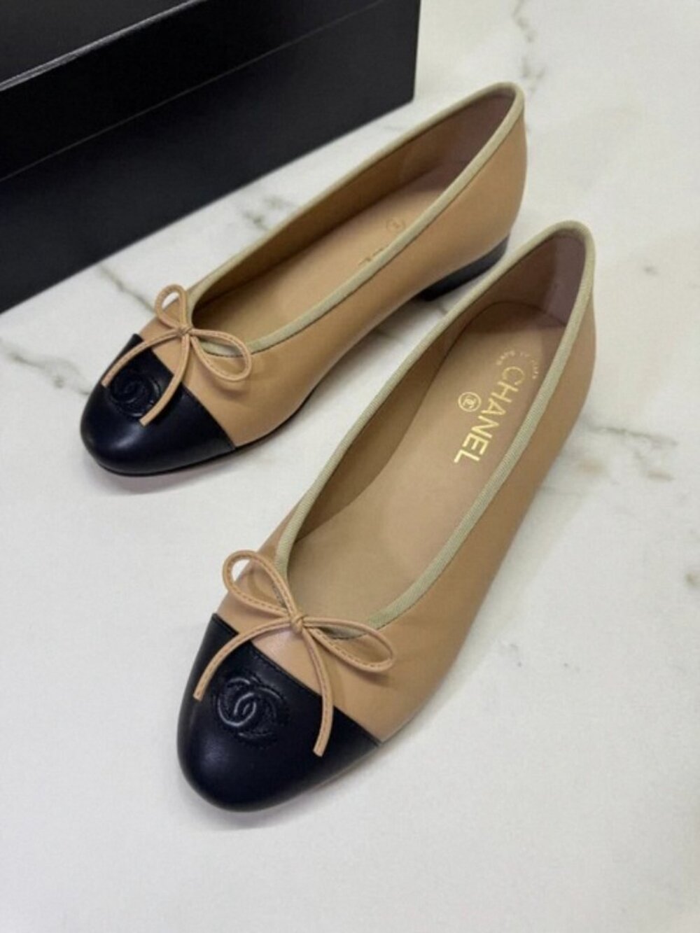 Chanel Classic Two-Tone Bow Ballet Flats